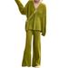 Women's Clothing Elegant Cross-Knit Sweater & Pants Set – Stylish Autumn Winter Outfit In V-Neck & Loose Fit, Soft Viscose Blend Fabric, Green Casual_ecoleips.com