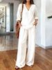 Women's V-Neck Long Sleeve Top And Pants Set Washed Cotton Comfortable Outfit Multiple Colors Available_ecoleips.com