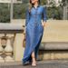 Denim Shirt Collar Dress With Pockets - Casual Flared A-Line Maxi Dress For Women (S-5XL, Dark Blue/Black/Light Blue)_ecoleips.com