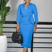 Elegant V-Neck Belted Knee-Length Dress for Women Stretchy Polyester Blend Office Chic S-XXXL_ecoleips.com