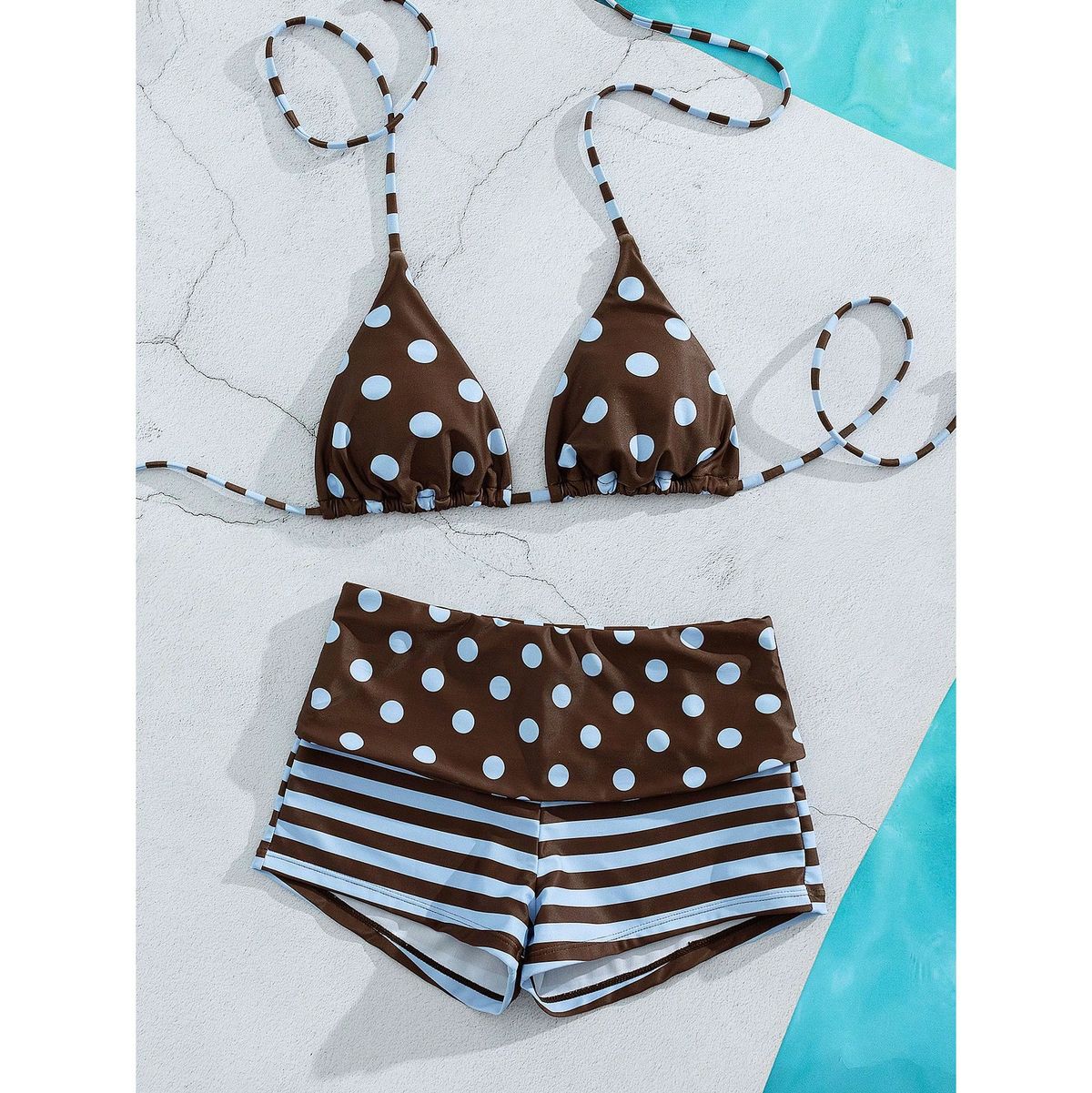 Women's Retro Polka Dot Bikini Halter Neck Tie Color Block Swimwear Beach Vacation Style Set_ecoleips.com