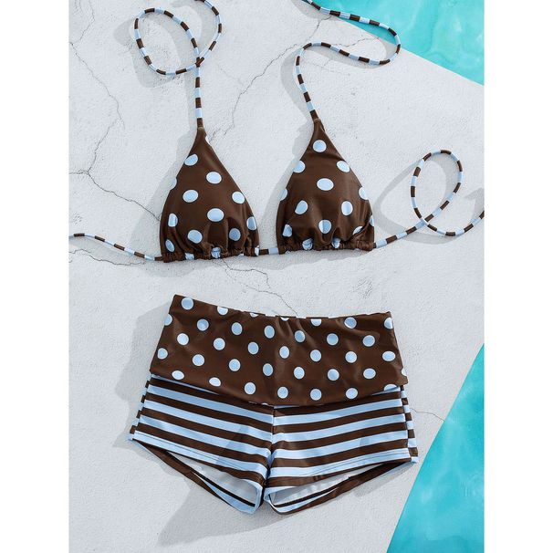 Women's Retro Polka Dot Bikini Halter Neck Tie Color Block Swimwear Beach Vacation Style Set_ecoleips.com