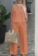 Women's Clothing Cotton And Linen Suit Sleeveless Tops Wide Leg Trousers Two Piece Suit_ecoleips.com