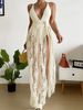 Women's Clothing Beach Long Dress Bikini Lace Deep V Leak Back Strap Sexy One Piece Swimsuit Women_ecoleips.com