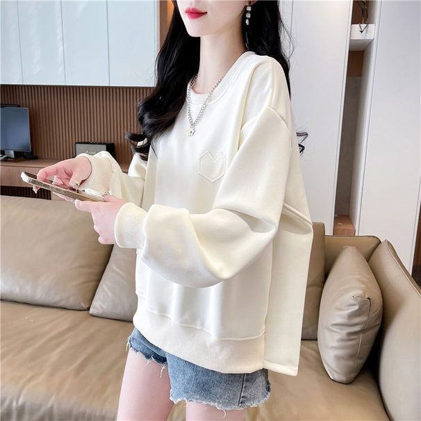 Women's Thin Round-neck Sweatshirt For Petite Figures, Korean Style, Loose Fit, New Spring/autumn Solid Color, Simple_ecoleips.com