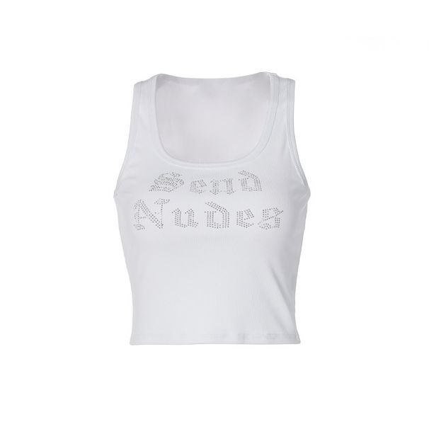 2024 Spring Summer Fashion Casual Letter Rhinestone U-Neck Sexy Sleeveless Short Tank Top For Women Wholesale_ecoleips.com