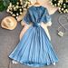 Elegant French Style Lace Trimmed round Neck Dress for Women Slimming Flattering Pleated Maxi Skirt Perfect for Summer_ecoleips.com