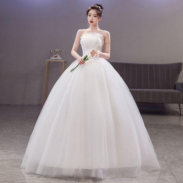 Summer Spring Korean Style Wedding Dress Strapless Plus Size Maternity Floor Length Affordable Lace Slimming Women's Clothing_ecoleips.com
