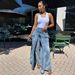 Women's Faux Two Piece Denim Skirt European American Style Streetwear Symmetrical Slit Jeans_ecoleips.com