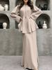 Elegant Muslim Two-Piece Set: Modest Long-Sleeve Shirt + Maxi Skirt – Breathable Polyester, Versatile & Stylish For Women_ecoleips.com