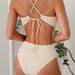 Elegant U-Back Bikini One-Piece Swimsuit – Adjustable Ties, Soft Peach, Polyester Blend (S-Xl, Removable Padding)_ecoleips.com