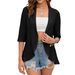 Women's Clothing Solid Color Cardigan Jacket Three Quarter Sleeve Ruffle Top_ecoleips.com