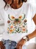 European And American Cross-border Foreign Trade Women's Floral Butterfly Round-neck Printed Short-sleeve T-shirt Top_ecoleips.com