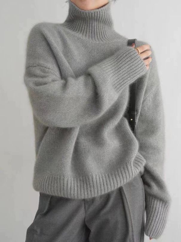Women's Oversized High Neck Knit Sweater - Soft & Warm Winter Pullover, Casual Loose Fit Tunic Top For Layering (Multiple Colors)_ecoleips.com