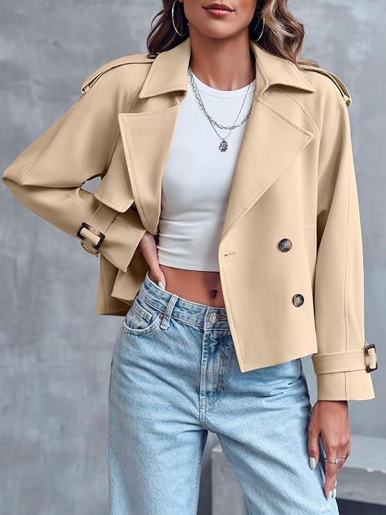 Autumn/Winter New Women's Fashion Casual INS Pocket Short Double Breasted Windbreaker Coat_ecoleips.com