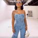Women's Clothing New Tube Top Multi Pocket Workwear Jeans Jumpsuit Suit Multi Button_ecoleips.com