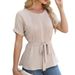 European And American 2025 Spring And Summer New Casual Shirt Ruffled Round Neck Short Sleeved Top Fashionable Women_ecoleips.com