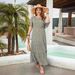 Women's Clothing New Floral Casual Holiday Dress Round Neck Short Sleeves Swing Long Dress Plus Size_ecoleips.com