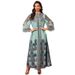 Muslim Abaya Dress With Chiffon & Rhinestones – Long Sleeve Modest Islamic Dress For Women, Ethnic Tribal Print, Casual & Elegant (Brown/Grey/Green)_ecoleips.com