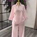 Women's Summer Lounge Set - Pink Striped Notch Collar Shirt With Wide Leg Trousers_ecoleips.com