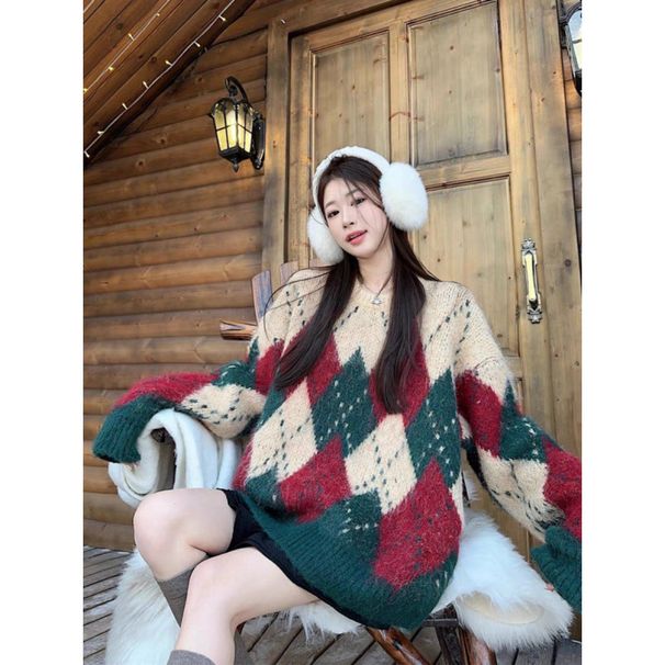 Lazy Style Luxury Christmas Sweater Women's New Fall And Winter Crew Neck Pullover Knitted Top_ecoleips.com