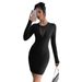 European American Cross-border 2026 Spring And Autumn New Women's Solid Color Mesh Splicing Chest Design Long-sleeve_ecoleips.com