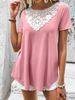 Aria Basics Aria Basics European And American Cross-border Women's Clothing, Hollow Lace Trim, Round Neck, Casual Loose Short-sleeve T-shirt Top_ecoleips.com