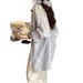 Striped Women's Long-sleeve Loose-fitting Thin Linen Shirt, Sun-protective, Casual Style, Cotton-linen Outerwear For_ecoleips.com
