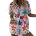 Women's Floral Print Short Sleeve Shirt And Shorts Set, Vacation Style Linen-Blend Outfit For Summer_ecoleips.com