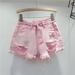 Women's Ripped Denim Shorts 2023 New Summer Style High-waisted Slimming Heavy-duty Colorful Rhinestone Hot Pants For_ecoleips.com