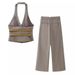 Women's Clothing With Belt Backless Halter Neck Vest Top + Trousers Suit For Women_ecoleips.com