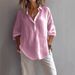 Women's Clothing Women's Casual Loose Long Sleeve Shirt V Neck Solid Color Linen Style Spring Summer For Formal & Casual For Women_ecoleips.com