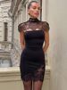 Mozision Lace Backless Sexy Mini Dress Women Gown Elegant See Through Turtleneck Sleeveless Bodycon Club Party Dresses Female_ecoleips.com