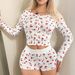 New Pajamas Cherry Stretch Cardigan Fashion Long-sleeved Shorts Women's Loungewear Set_ecoleips.com