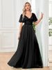 Evening Dress Formal Prom Mesh Prom Dress V-neck Sexy Short Sleeve Long Dress Women_ecoleips.com