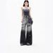 American Retro Black And Gray Gradient Ripped Jeans For Women, 2025 Autumn New High-waisted Loose Wide-leg Long Pants_ecoleips.com