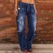 Women's Clothing Denim Trousers Trendy Distressed Mid Waist Ripped Casual Straight Leg Trousers_ecoleips.com
