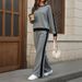 Voya Women's Casual Round Neck Long Sleeved Sweatshirt Wide Leg Pants Two-piece Set Contrasting Color Top Matching Set Cross-border Popular Item_ecoleips.com