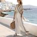 Relaxed Striped Lounge Set – Oversized V-Neck Top & Wide-Leg Pants (S-Xxxl, Soft Beige Polyester Matching Outfit)_ecoleips.com