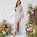Summer Sequins Elegant Oblique Collar High Slit Celebrity Dress Slim Fit Women's Party Wear European American Style_ecoleips.com