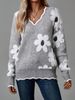 Aria Basics Aria Basics Autumn Winter New Lace V-Neck Anti-Mink Jacquard Pullover Knit Foreign Trade European American Cross-Border_ecoleips.com