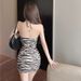 European And American Style Sexy Retro Zebra Print Halter Neck Ruched Waist Slimming Backless Tie Dress For Women_ecoleips.com