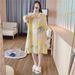 Aria Basics Aria Basics Nightdress For Women Korean Version Printed European And American New Style Half Sleeve Sexy Cotton Silk Pajamas Sweet_ecoleips.com