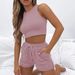 2025 Summer New Sleeveless Waffle Suit, Solid Color Vest Fashion Casual Short 2-piece Set For Women_ecoleips.com