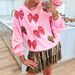 Bow & Sequins Sweatshirt – Oversized Christmas Long Sleeve Top (XS/S/M/L, Pink/Beige)_ecoleips.com