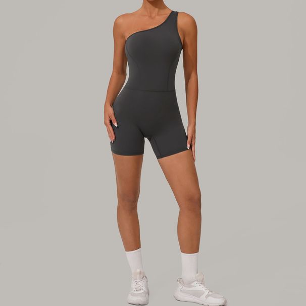 Qiusha Women's Summer Oblique One Shoulder Sports Jumpsuit Nude Feeling Hip Tight Yoga Fitness Suit Beautiful Back_ecoleips.com