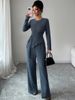 Elegant Women's Ribbed Two Piece Set With Drawstring Top And Wide Leg Pants Long Sleeved Autumn Winter Fashion Style_ecoleips.com