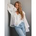 Design Ruffled White Chiffon Shirt Women's Loose Temperament Flying Sleeves V-Neck Pullover Top_ecoleips.com