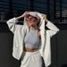 New Sports Suit, Solid Color Zipper Hooded Jacket, Ripped Button Trousers, Two-piece Set For Women_ecoleips.com