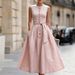 Women's Sleeveless V-Neck Linen-Like Midi Dress Elegant Minimalist Flowy Casual Summer Maxi Dress Breathable Linen-Like Fabric_ecoleips.com